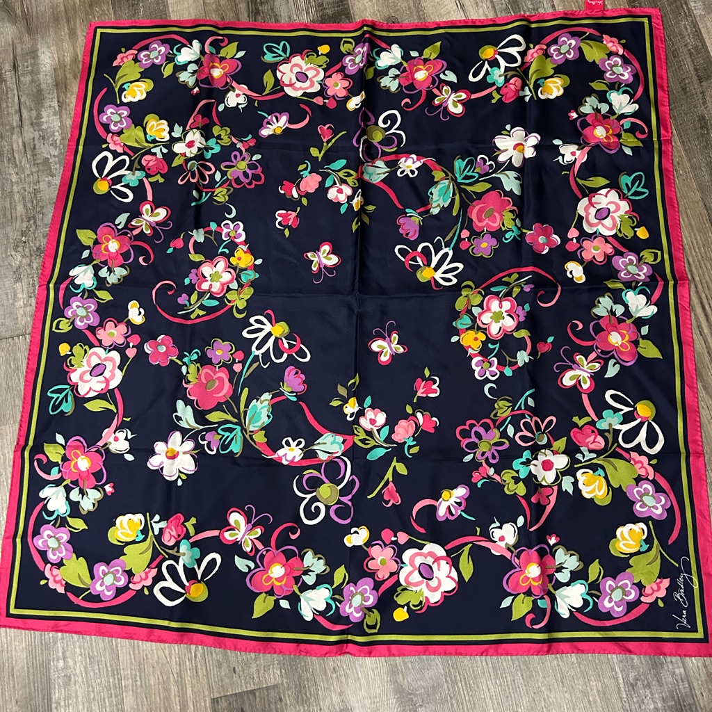 Vera Bradley Floral Silk Scarf With Pink And Green Accents
